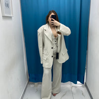 Pantalone vita alta full length panna