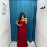 Vestito lungo satin con spacco 25132