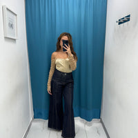 Jeans a palazzo con rifiniture beige 082