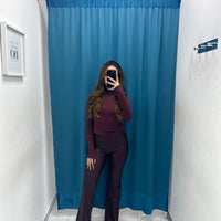 Pantalone a zampa ecopelle bordeaux 1073