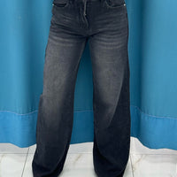 Jeans wide leg nero slavato 762