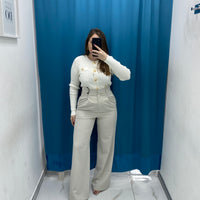 Pantalone vita alta full length panna