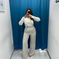 Pantalone vita alta full length panna