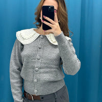 Cardigan con colletto ricamato 7699