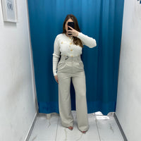 Pantalone vita alta full length panna