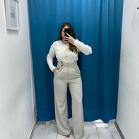 Pantalone vita alta full length panna