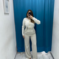 Pantalone vita alta full length panna