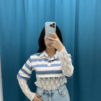 Polo a righe con pizzo 6373