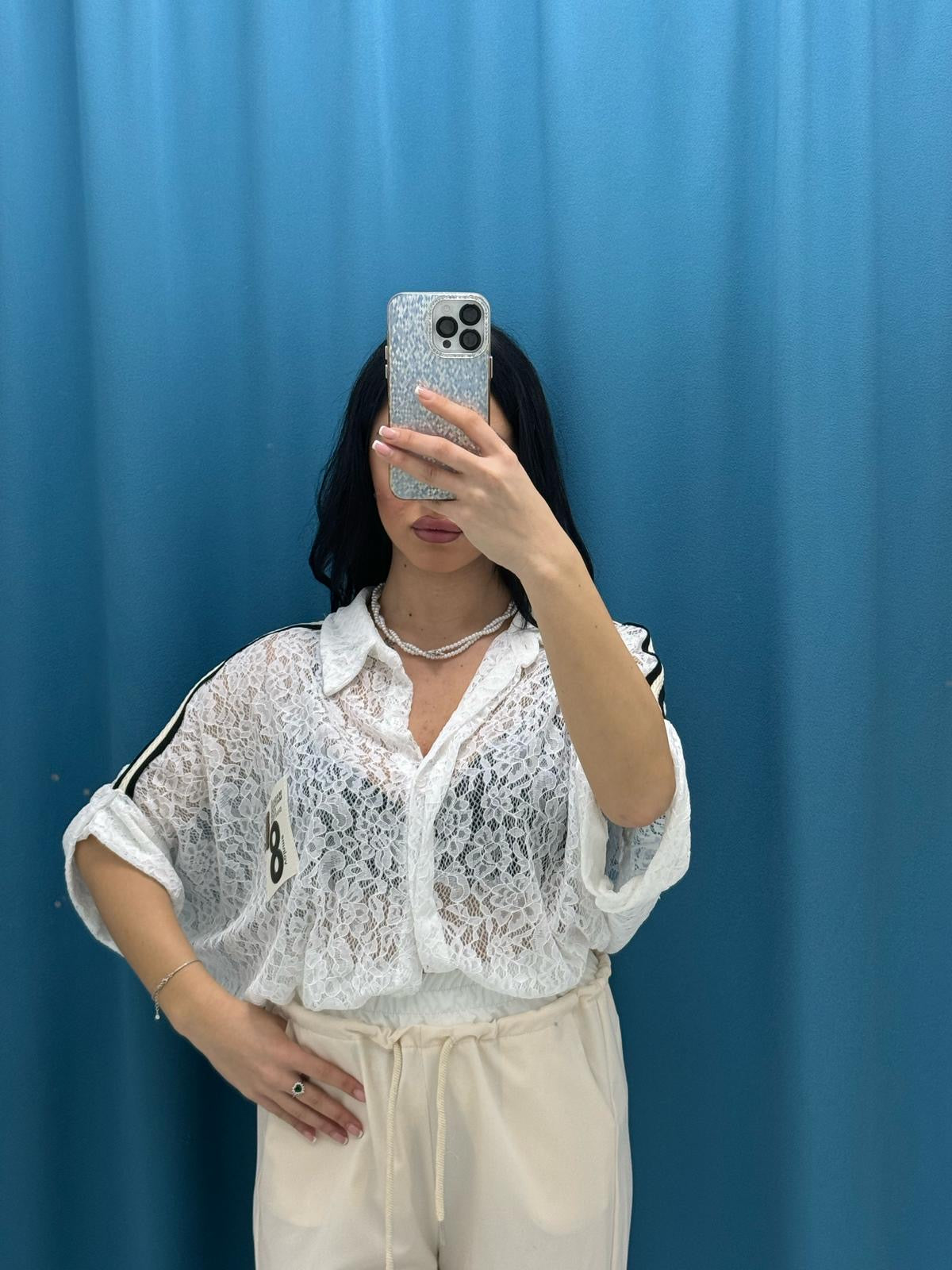 Camicia ricamata a mezze maniche 11653
