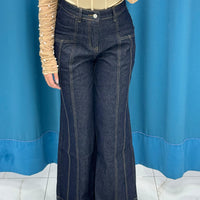 Jeans a palazzo con rifiniture beige 082