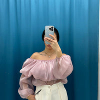 Blusa scollo a barca rosa 3773