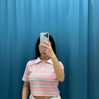 Polo crop a righe 6607