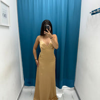 Vestito lungo satin con spacco 25132