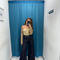 Jeans a palazzo con rifiniture beige 082