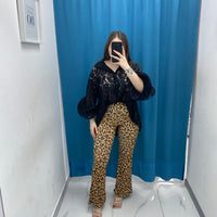 Pantalone a zampa leopardato 5753