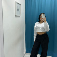 Pantalone wide leg con ricami 13093 nero