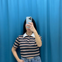 Polo crop a righe 6607