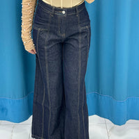 Jeans a palazzo con rifiniture beige 082