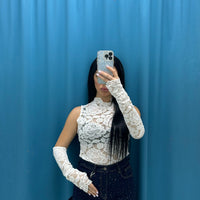 Body in pizzo con manicotti 6360
