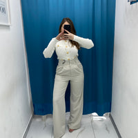 Pantalone vita alta full length panna