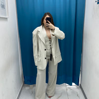Pantalone vita alta full length panna