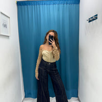Jeans a palazzo con rifiniture beige 082