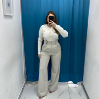 Pantalone vita alta full length panna