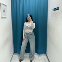 Jeans a palazzo con strass 1097