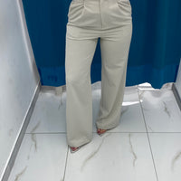 Pantalone vita alta full length panna