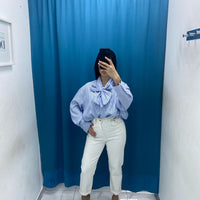 Camicia a righe con fiocco 16127
