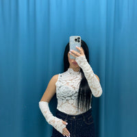 Body in pizzo con manicotti 6360