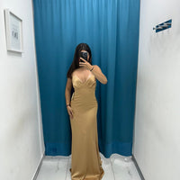 Vestito lungo satin con spacco 25132