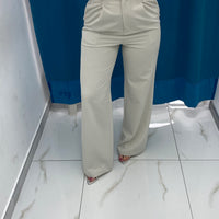 Pantalone vita alta full length panna
