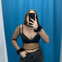 Maglia trasparente con piume 36368