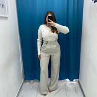 Pantalone vita alta full length panna