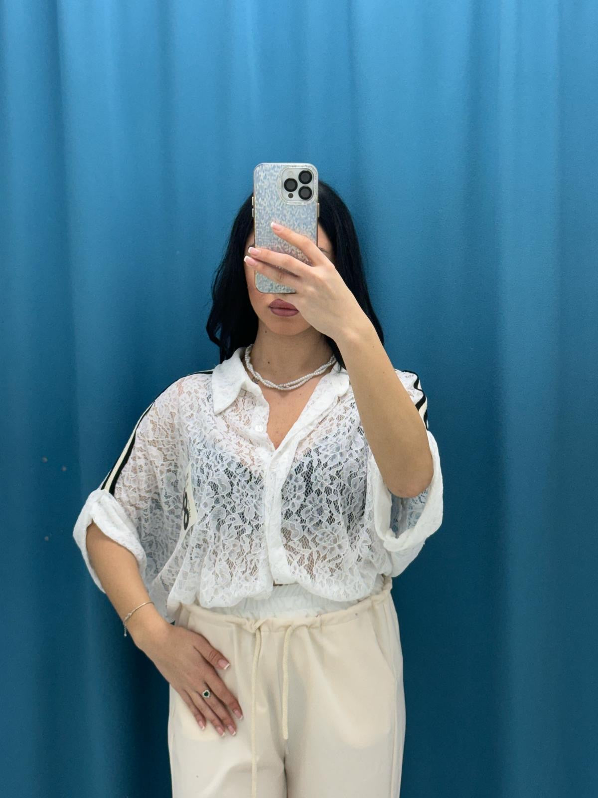 Camicia ricamata a mezze maniche 11653
