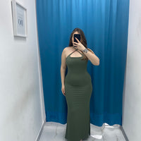 Vestito lungo a costine