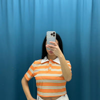 Polo crop a righe 6607
