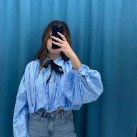 Camicia crop con fiocco 3542