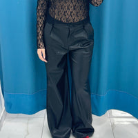 Pantalone a palazzo ecopelle nero 0363