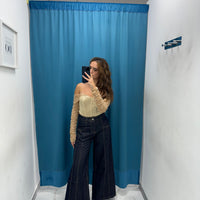 Jeans a palazzo con rifiniture beige 082