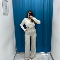 Pantalone vita alta full length panna