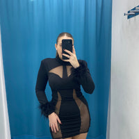 Vestito con trasparenza e piume 31215