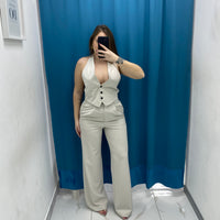 Pantalone vita alta full length panna