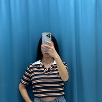 Polo crop a righe 6607