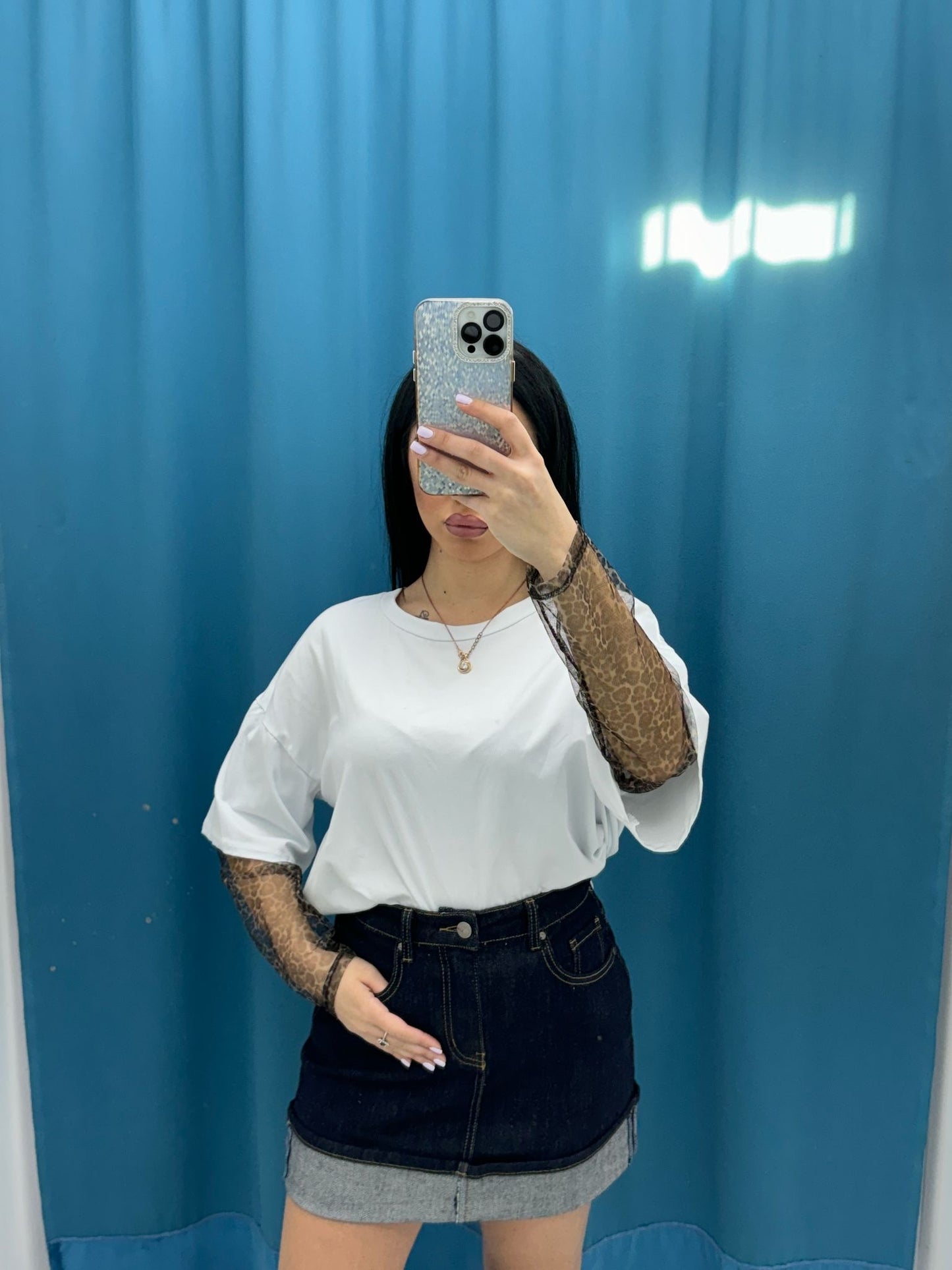 T-shirt con manica leopardata 36926
