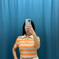 Polo crop a righe 6607