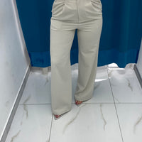 Pantalone vita alta full length panna