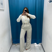 Pantalone vita alta full length panna