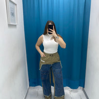 Pantalone denim/ beige 26074